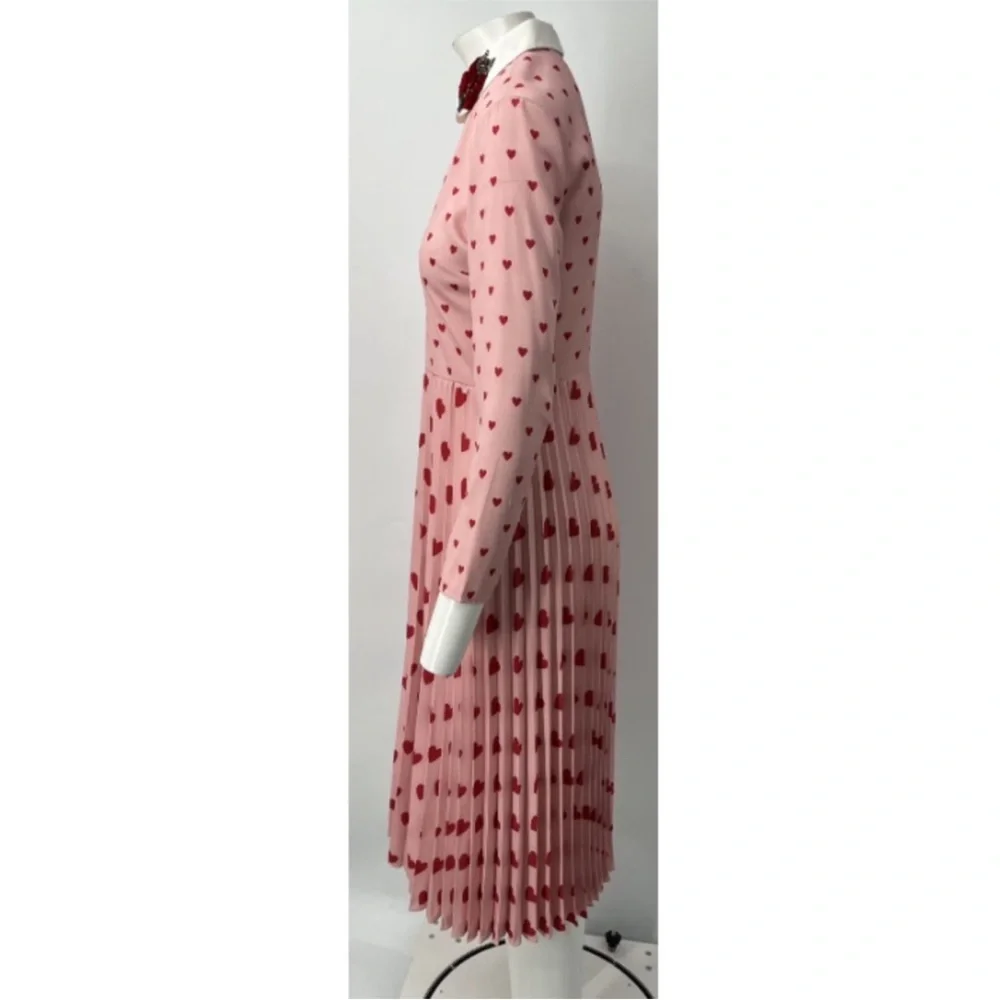 Red Valentino Pink/Red Valentines Heart Midi Maxi Pleated Chine Heart Dress 38 8 - Picture 9 of 16